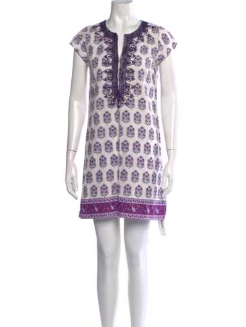Calypso St. Barth White and Purple Printed Short Shift Dress